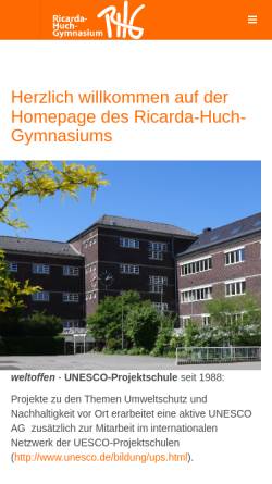 Vorschau der mobilen Webseite www.rhg-ge.de, Ricarda-Huch-Gymnasium (RHG)