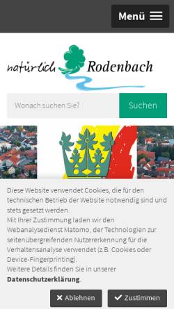 Vorschau der mobilen Webseite www.rodenbach.de, Gemeinde Rodenbach