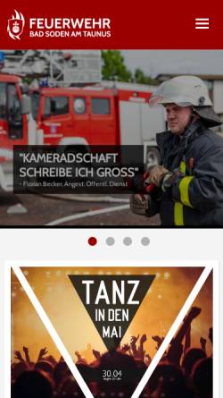 Vorschau der mobilen Webseite www.feuerwehr-bs.de, Freiwillige Feuerwehr Soden Stolzenberg e.V.