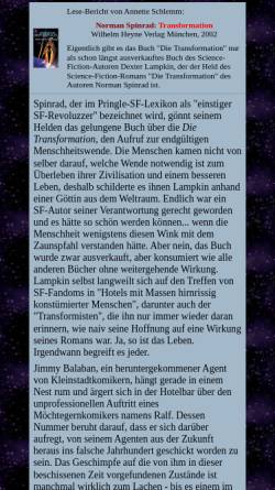 Vorschau der mobilen Webseite www.thur.de, Norman Spinrad: Die Transformation