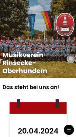 Vorschau der mobilen Webseite www.mvro.de, Musikverein Rinsecke-Oberhundem 1909 e.V.