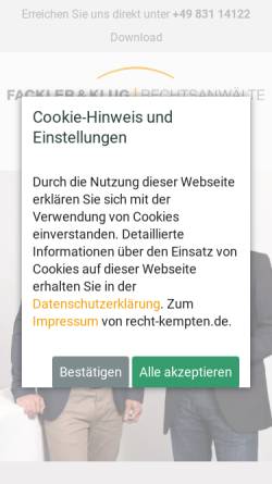 Vorschau der mobilen Webseite www.fackler-kempten-insolvenz.de, Rechtsanwälte Fackler & Fackler