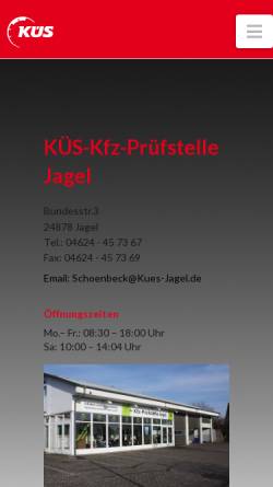 Vorschau der mobilen Webseite www.kues-jagel.de, Kfz-Prüfstelle Schönbeck
