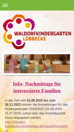 Vorschau der mobilen Webseite www.waldorfkindergarten-luebbecke.de, Waldorfkindergarten Lübbecke