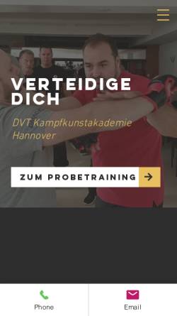 Vorschau der mobilen Webseite dvt-hannover.de, DVT Kampfkunstschule Hannover