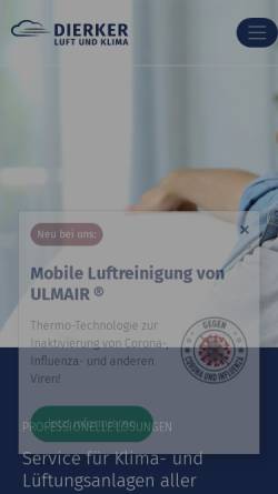 Vorschau der mobilen Webseite www.dierker.de, Dierker Luft und Klima GmbH