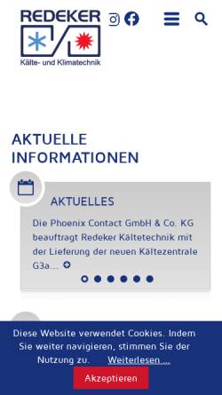 Vorschau der mobilen Webseite www.redeker-kaeltetechnik.de, Redeker Kältetechnik GmbH & Co.