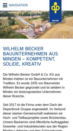 Vorschau der mobilen Webseite www.becker-bau.de, Bauunternehmen Wilh. Becker GmbH & Co. KG