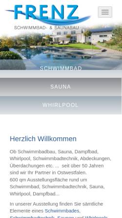 Vorschau der mobilen Webseite www.frenz-schwimmbadbau.de, Frenz Schwimmbad- und Saunabau GmbH & Co. KG