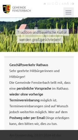 Vorschau der mobilen Webseite www.fensterbach.de, Gemeinde Fensterbach