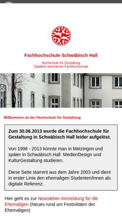 Vorschau der mobilen Webseite fhsh.de, Fachhochschule Schwäbisch Hall - Hochschule für Gestaltung