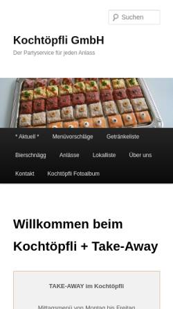 Vorschau der mobilen Webseite www.kochtoepfli.ch, Kochtoepfli Partyservice