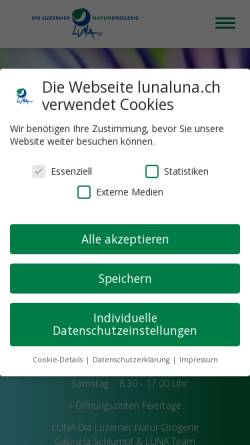 Vorschau der mobilen Webseite www.lunaluna.ch, Luna Natur-Drogerie
