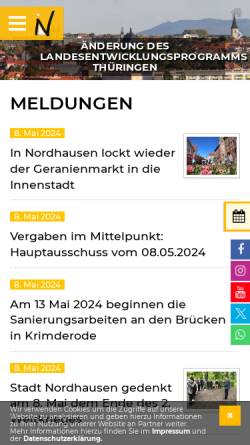 Vorschau der mobilen Webseite www.nordhausen.de, Stadt Nordhausen