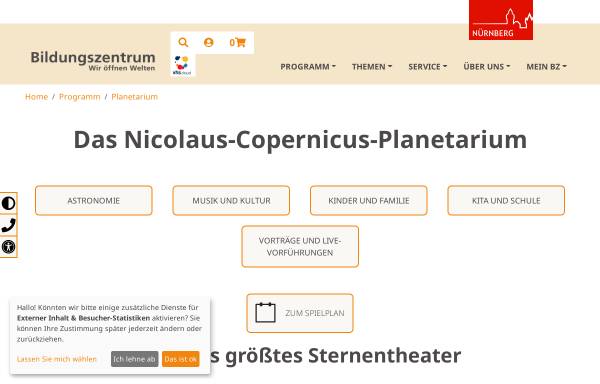 Vorschau von www.planetarium-nuernberg.de, Nicolaus-Copernicus-Planetarium