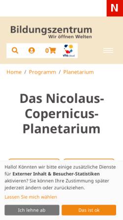 Vorschau der mobilen Webseite www.planetarium-nuernberg.de, Nicolaus-Copernicus-Planetarium