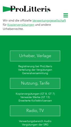 Vorschau der mobilen Webseite prolitteris.ch, Pro Litteris, Zürich