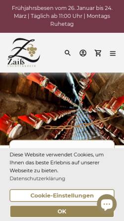 Vorschau der mobilen Webseite www.zaiss.com, Weingut Albert und Konrad Zaiß