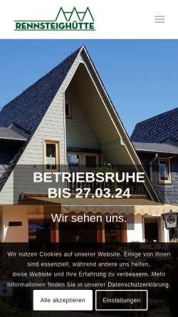 Vorschau der mobilen Webseite rennsteighuette.de, Gasthof Rennsteighütte