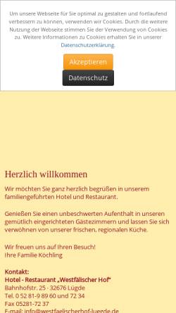 Vorschau der mobilen Webseite www.westfaelischerhof-luegde.de, Hotel Westfälischer Hof