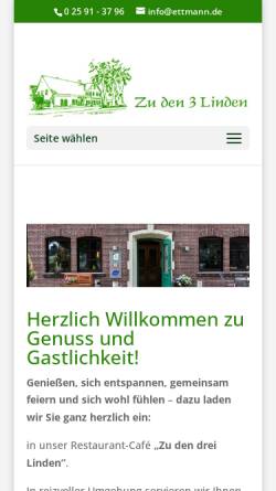 Vorschau der mobilen Webseite www.ettmann.de, Landgasthaus Zu den drei Linden