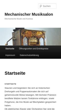 Vorschau der mobilen Webseite mechanischer-musiksalon.de, Museum für mechanische Musik und Drehorgeln