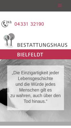 Vorschau der mobilen Webseite www.bestattungshaus-bielfeldt.de, Bestattungshaus Bielfeldt GmbH