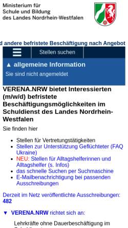 Vorschau der mobilen Webseite www.bildungsportal.nrw.de, VERENA - Vertretungseinstellung nach Angebot
