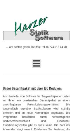 Vorschau der mobilen Webseite www.harzerstatik.de, Harzer Software, Dipl.-Ing. Rico Harzer