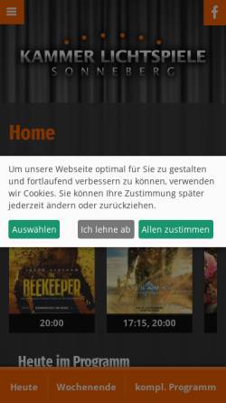 Vorschau der mobilen Webseite www.kinosonneberg.de, Kammer Lichtspiele Sonneberg