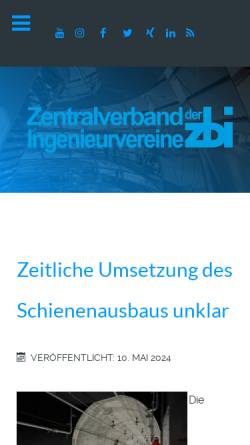 Vorschau der mobilen Webseite www.zbi-berlin.de, Zentralverband der Ingenieurvereine ZBI e.V.