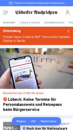 Vorschau der mobilen Webseite www.ln-online.de, Lübecker Nachrichten