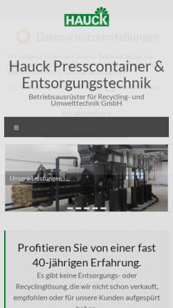 Vorschau der mobilen Webseite www.hauck-wue.de, Hauck Betriebsausrüster für Entsorgungstechnik GmbH
