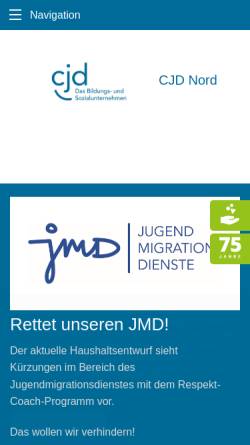 Vorschau der mobilen Webseite www.cjd-waren.de, Christliches Jugenddorfwerk Deutschlands gemeinnütziger e. V., CJD Waren (Müritz)