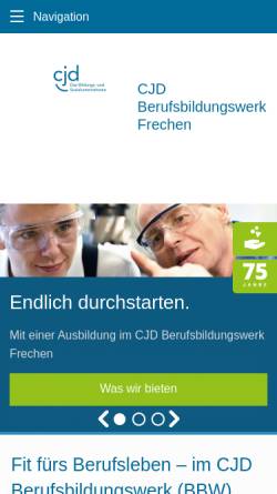 Vorschau der mobilen Webseite www.cjd-frechen.de, CJD Berufsbildungswerk Frechen