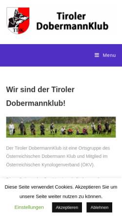 Vorschau der mobilen Webseite www.tiroler-dobermannklub.com, Tiroler Dobermannklub
