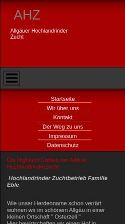 Vorschau der mobilen Webseite www.hochlandrinderzucht.de, Zuchtbetrieb Karl Eble & Annemarie Schliekau