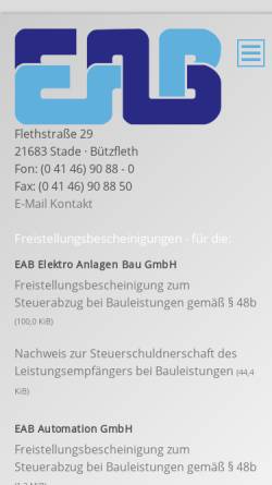 Vorschau der mobilen Webseite www.eab-stade.de, EAB Elektro Anlagenbau GmbH