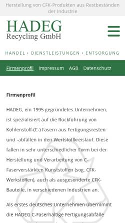 Vorschau der mobilen Webseite hadeg-recycling.de, HADEG Recycling GmbH