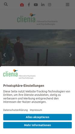 Vorschau der mobilen Webseite www.clienia.ch, Clienia Privatklinik Littenheid