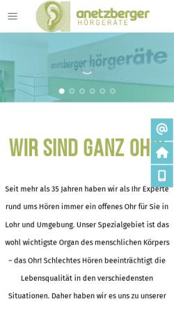Vorschau der mobilen Webseite www.anetzberger-hoergeraete.de, Anetzberger Hörgeräte