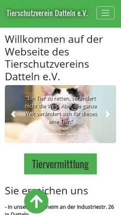 Vorschau der mobilen Webseite www.tierschutzverein-datteln.de, Tierschutzverein Datteln und Umgebung e.V.