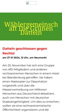 Vorschau der mobilen Webseite www.gruene-datteln.de, Wählergemeinschaft Die Grünen Datteln