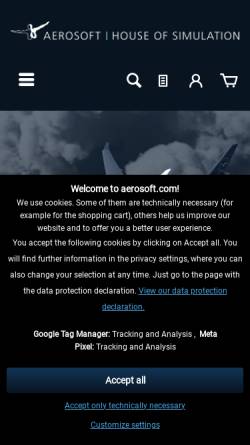 Vorschau der mobilen Webseite www.aerosoft.com, Aerosoft