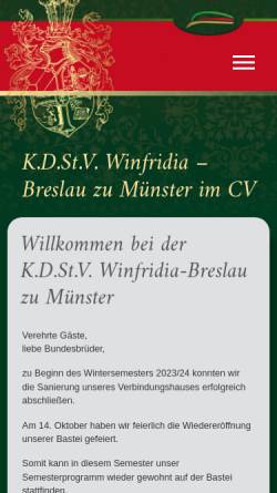 Vorschau der mobilen Webseite www.winfridia-breslau.de, Winfridia-Breslau zu Münster