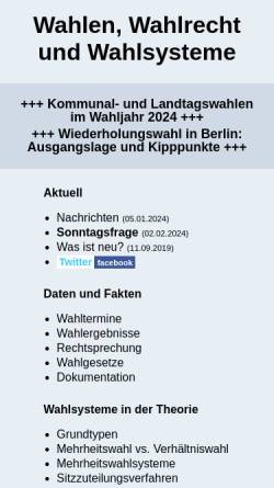 Vorschau der mobilen Webseite www.wahlrecht.de, Wahlen, Wahlrecht und Wahlsysteme