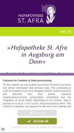 Vorschau der mobilen Webseite hofapotheke-augsburg.de, Hofapotheke St. Afra