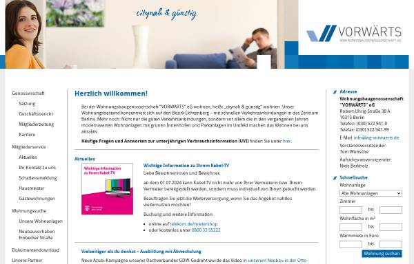 Vorschau von www.wg-vorwaerts.de, Wohnungsbaugenossenschaft Vorwärts eG