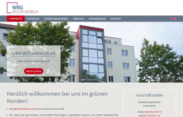 Vorschau von www.wbg-wilhelmsruh.de, Wohnungsbaugenossenschaft Wilhelmsruh eG