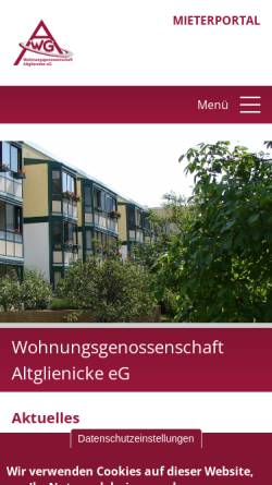 Vorschau der mobilen Webseite www.wg-altglienicke.de, Wohnungsgenossenschaft Altglienicke eG